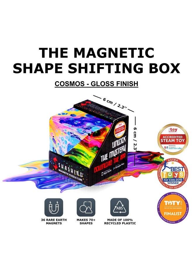 Shape Shifting Box - Award-Winning, Patented Fidget Cube W/ 36 Rare Earth Magnets - Transforms Into Over 70 Shapes, Download Fun In Motion Toys Mobile App (Holographic - Cosmos)