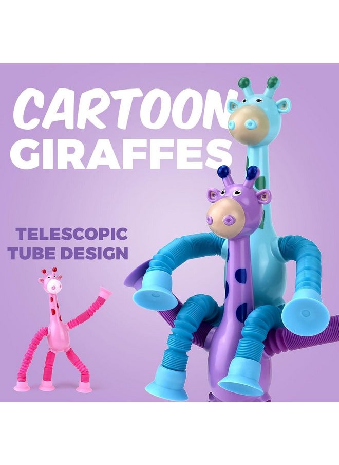 Magicwand【Pack of 1】 Telescopic Suction Cup Cartoon Giraffe Sensory Tubes with Lights for Toddler【Multi-Colored】