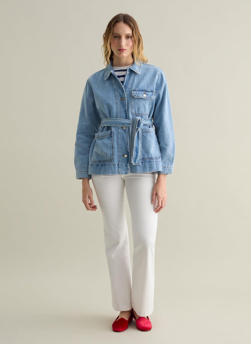 Denim Shacket With Belt