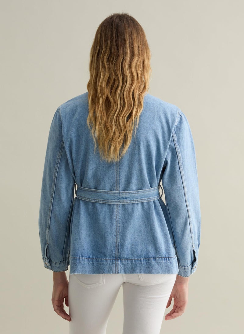 Denim Shacket With Belt