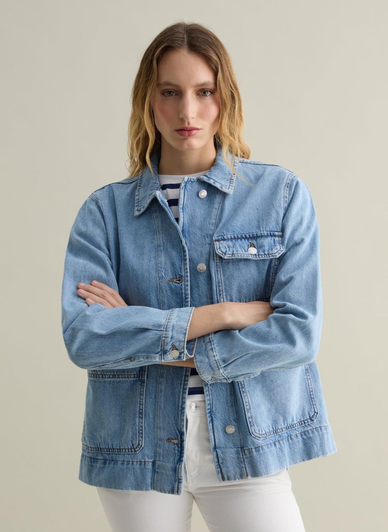 Denim Shacket With Belt