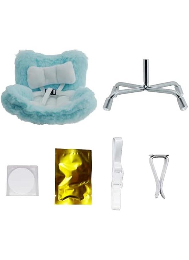 Car Seat for Labubu Doll, Accessories for Labubus, Car Ornaments for Labubu Fans and Doll Collectors with Soft Furry Cushion, Car Air Vent Clip and Desktop Stand (No Doll) (Blue)