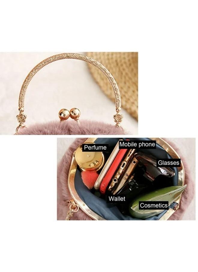 Cute Soft Rabbit Ear Sling Hand Bag With Smooth Zipper,Cross Body Bag For Girls,Clutch Purse with Gold Metal Chain Strap, Plush Side Bag, Shoulder hand Purse(Peach)