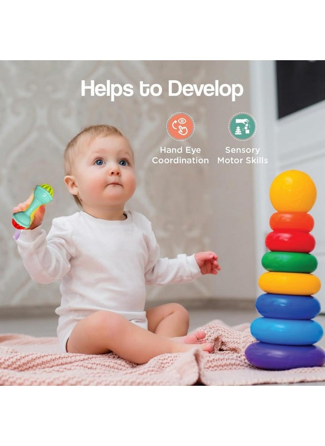 Storio Baby Toys Safari 7 Pcs Rattle Set with Teathers for New Born Baby Gifts, Toy for Babies, Non-Toxic - Safari
