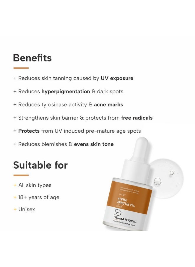 Alpha Arbutin 2% Serum | Best For Pigmentation & Dark Spots Reduction | Suitable To All Skin Types | For Both Men & Women | 18Ml