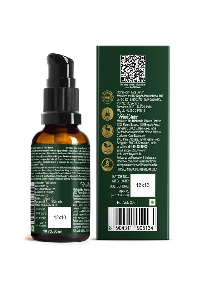 WOW Skin Science Green Tea Face Serum | Aloe Vera Extract with Pro Vitamin B5 & Vitamin E | Anti Aging, Skin Repair | Blemishes, Fine Lines, Smooth Skin | No Parabens | 30 ml