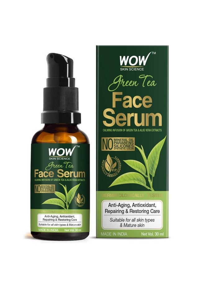 WOW Skin Science Green Tea Face Serum | Aloe Vera Extract with Pro Vitamin B5 & Vitamin E | Anti Aging, Skin Repair | Blemishes, Fine Lines, Smooth Skin | No Parabens | 30 ml