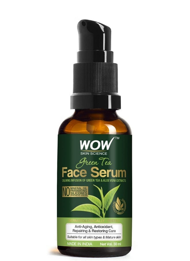 WOW Skin Science Green Tea Face Serum | Aloe Vera Extract with Pro Vitamin B5 & Vitamin E | Anti Aging, Skin Repair | Blemishes, Fine Lines, Smooth Skin | No Parabens | 30 ml
