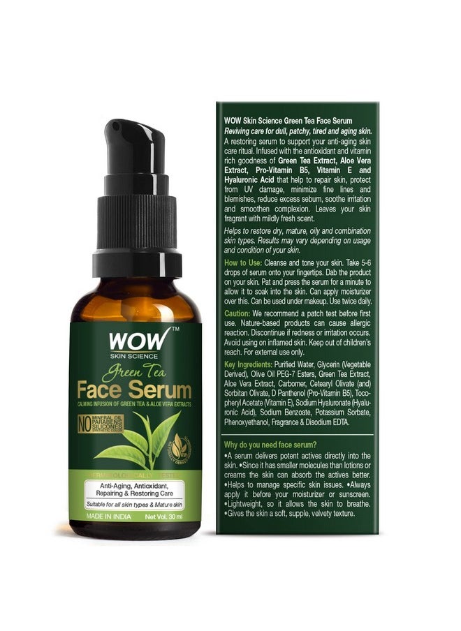 WOW Skin Science Green Tea Face Serum | Aloe Vera Extract with Pro Vitamin B5 & Vitamin E | Anti Aging, Skin Repair | Blemishes, Fine Lines, Smooth Skin | No Parabens | 30 ml