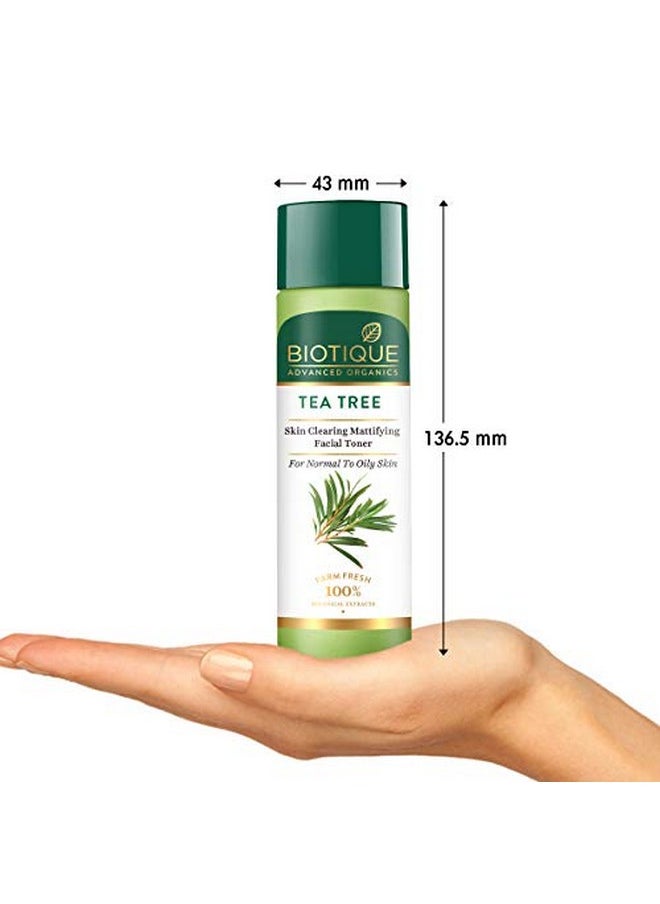 Biotique Tea Tree Skin Clearing Mattifying Facial Toner For Normal To Oily Skin Face Toner, 120Ml | Treats Acne & Pimples, Tightens Pores, Pack of 1