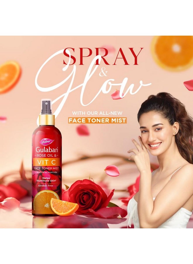 Gulabari Rose Oil & Vitamin C Face Toner Mist & Rosewater With Niacinamide 200Ml Toner For Brightened Skin Improves Uneven Skin Tone Tightens Pores Alcohol Free