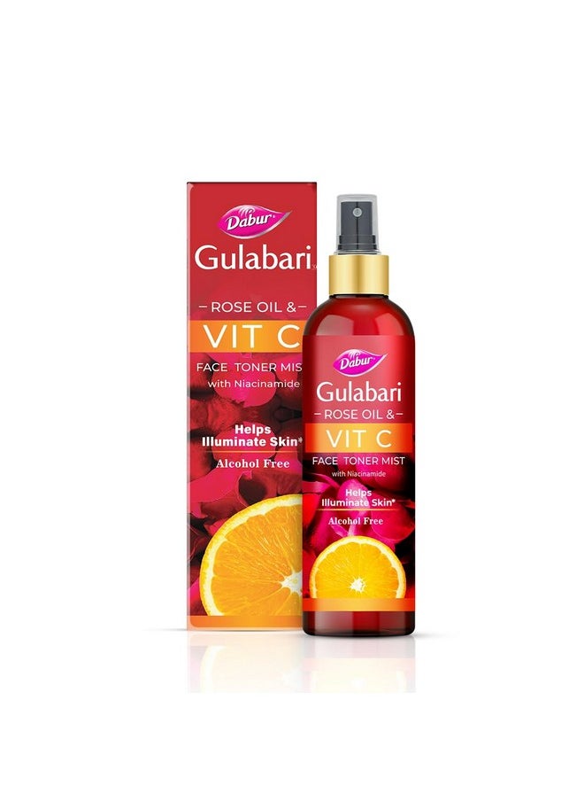 Gulabari Rose Oil & Vitamin C Face Toner Mist & Rosewater With Niacinamide 200Ml Toner For Brightened Skin Improves Uneven Skin Tone Tightens Pores Alcohol Free