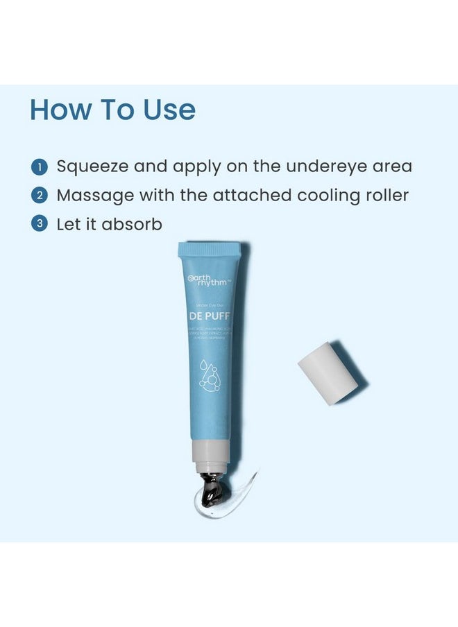 Under Eye Gel With Cooling Massage Roller For Dark Circles, Puffy Eyes And Finelines | Enriched With Kojic Acid, Hyaluronic Acid | For Men & Women - 15 Gm