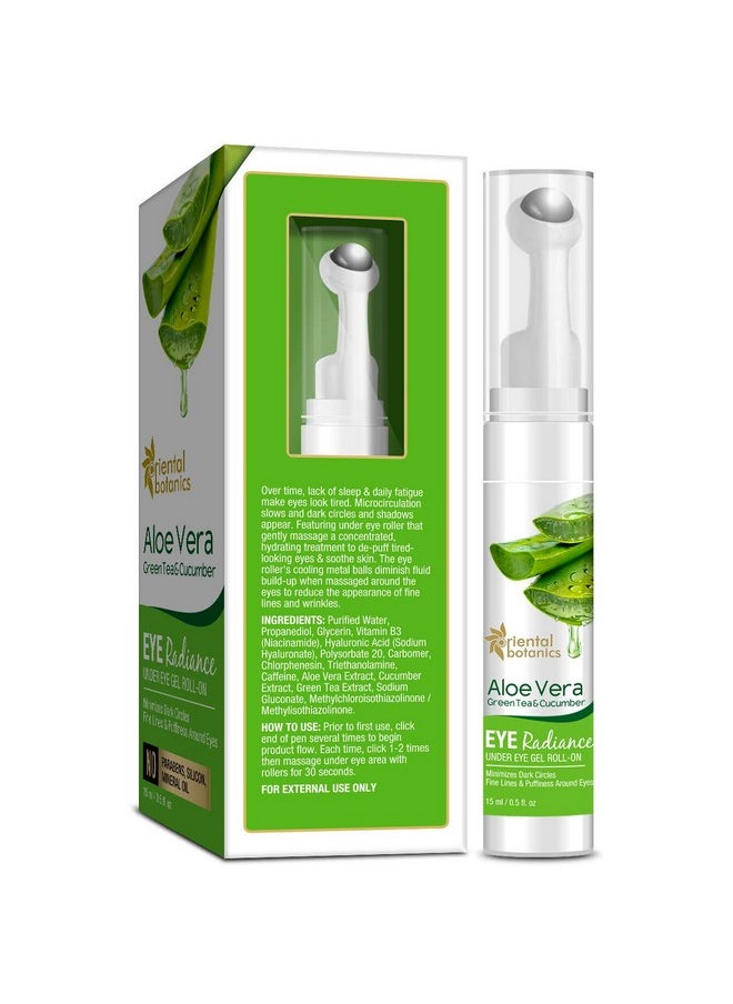 Aloe Vera, Green Tea & Cucumber Eye Radiance Under Eye Gel Roll On, 15Ml | With Aloe Vera, Green Tea & Cucumber | Reduces Under Eye Puffiness | No Parabens & Sulphates | Cruelty Free