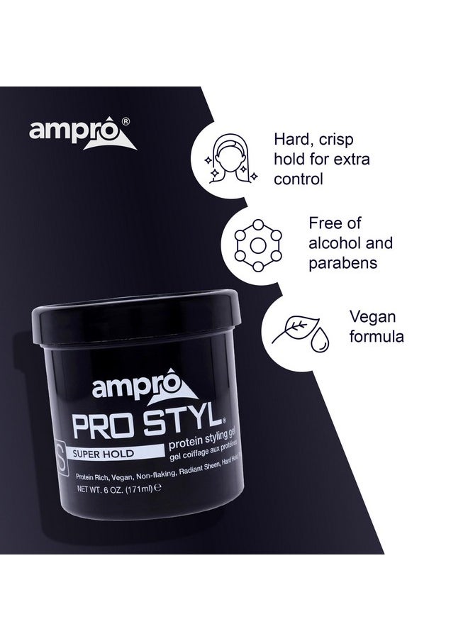 AmPro Pro Styl Styling Gel - Protects and Strengthens Your Strands - Non-Flaking, Alcohol Free, Vegan Formula - Flexible, Touchable Hold for All Hair Textures - Super Hold - 6 oz