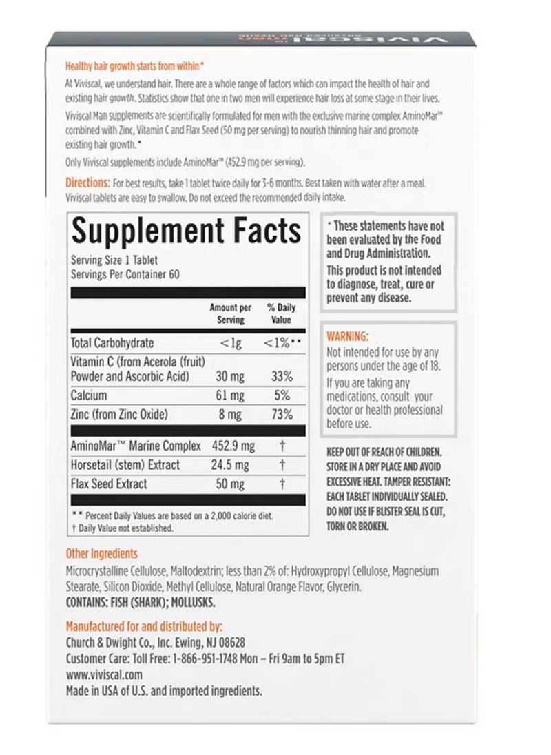 Man Hair Health Supplements, 60 Tablets