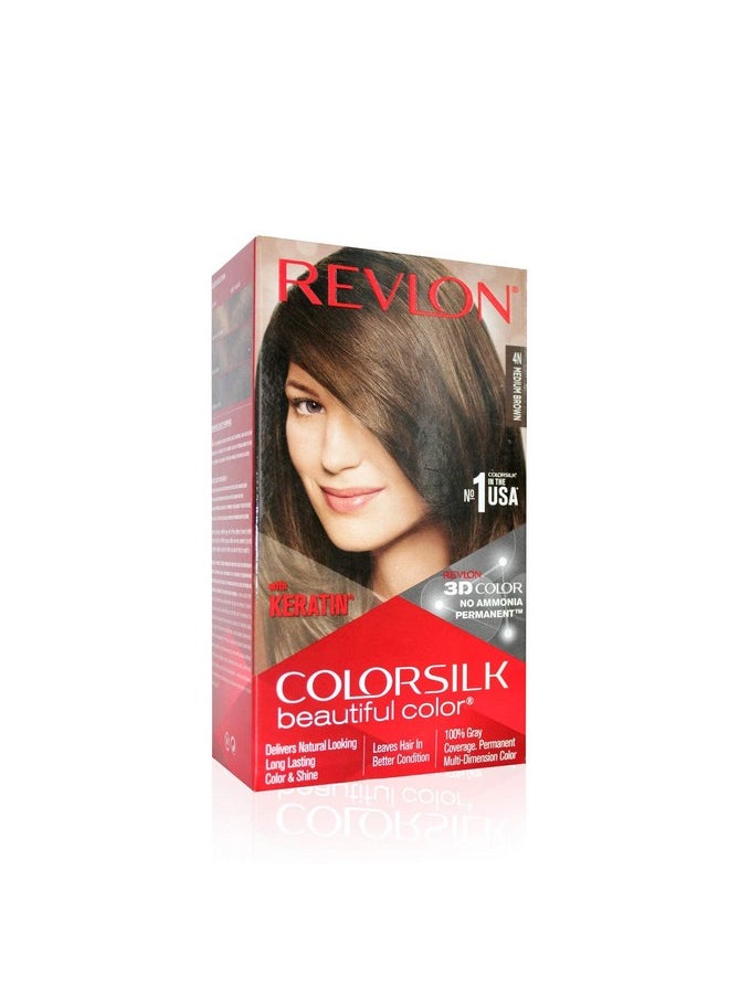 Colorsilk Beautiful Color, Permanent Hair Color With Keratin, 40Ml + 40Ml + 11.8Ml - Medium Brown 4N (Pack Of 1)