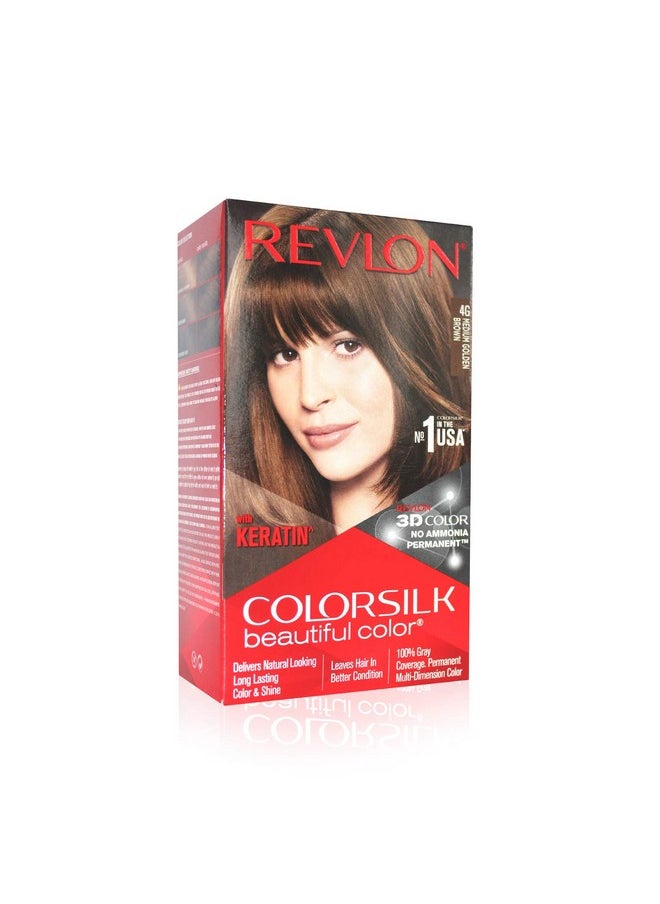Color Silk Hair Color 3D Color Gel Technology With Keratin (Medium Golden Brown 4G)