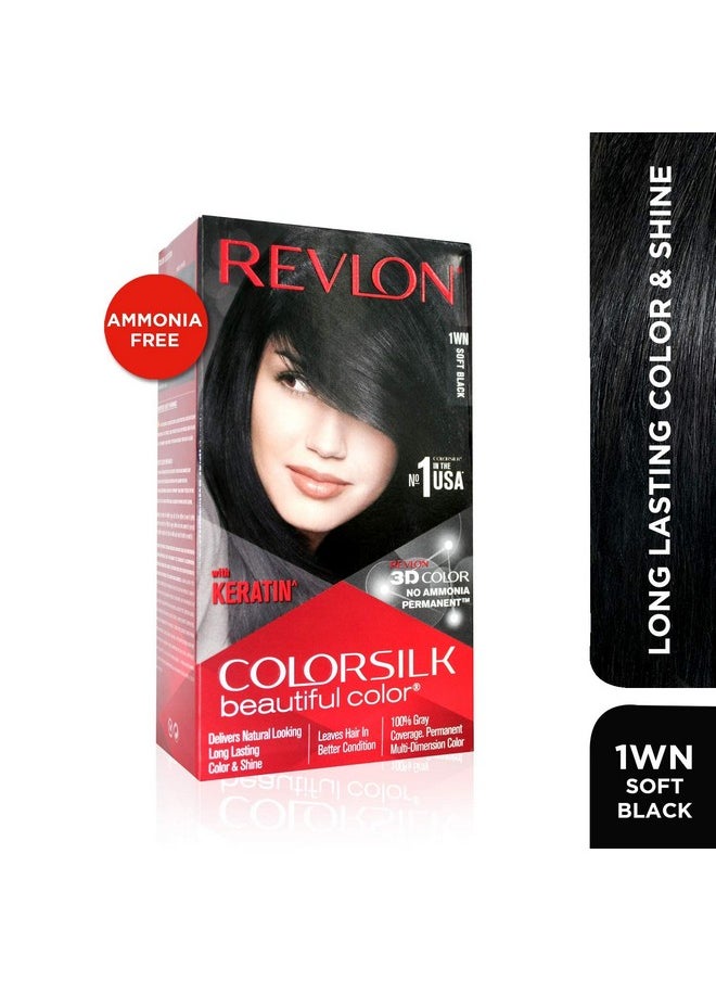 Colorsilk Permanent Hair Color For Women Soft Black | Keratin Enriched | Natural Looking Long Lasting Color With 3D Color Gel Technology | 100% Grey Coverage In 5 Minutes | Ammonia Free