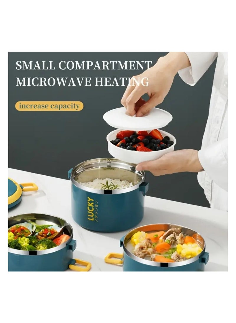 Large Capacity Stainless Steel Insulated Lunch Box Set - Reusable, Portable, and Leak-Proof Bento Container with Thermal Bag and Cutlery for School, Picnic, Camping, Teens, and Workers - Durable, Ea