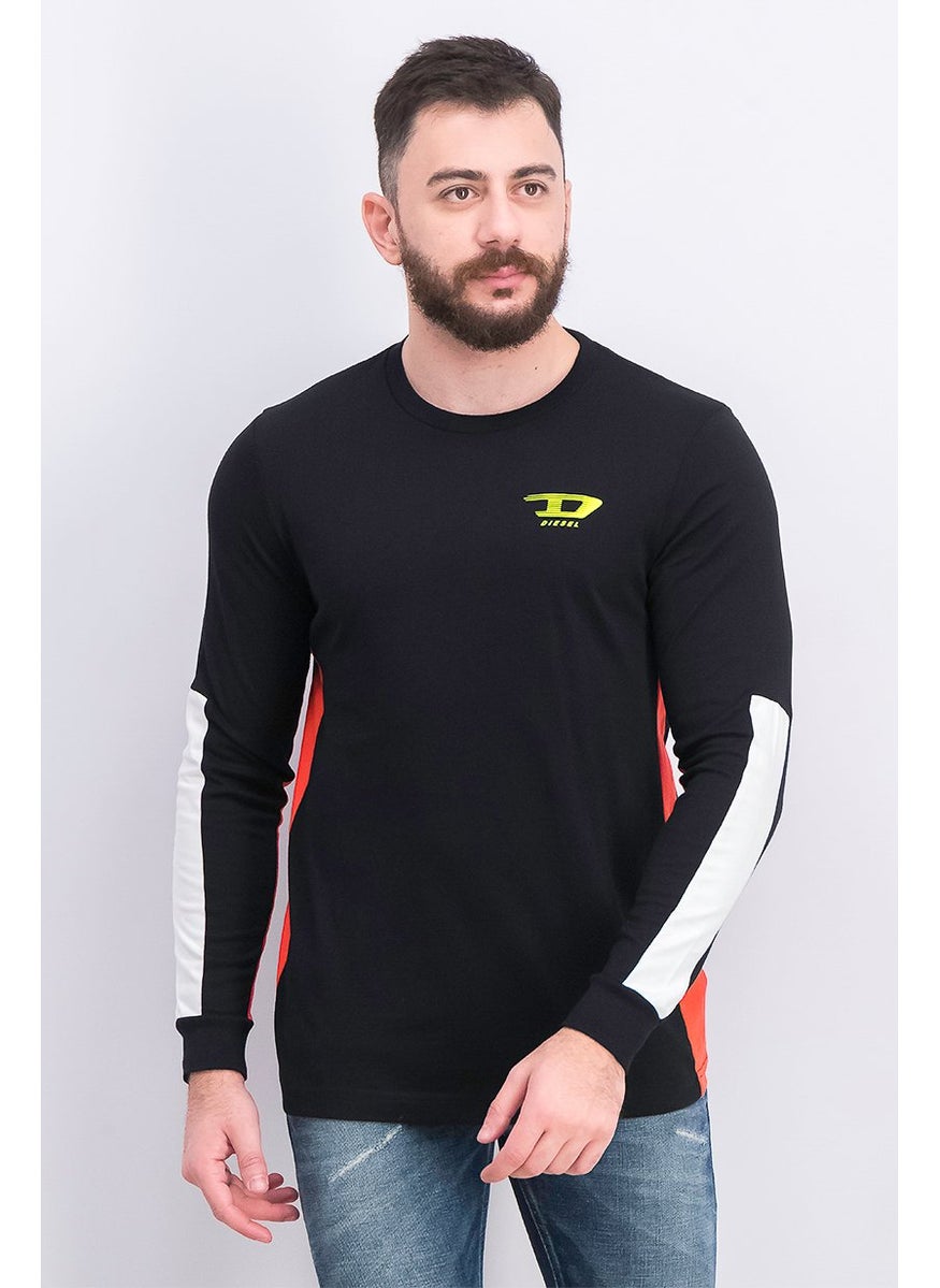 Men Crew Neck Long Sleeves Brand Logo T-shirt, Black