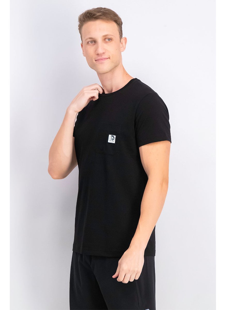 Men Crew Neck Short Sleeve Front Pocket T-shirt, Black