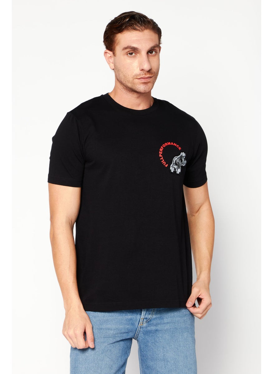 Men Crew Neck Short Sleeve Graphic Print T Shirt, Black