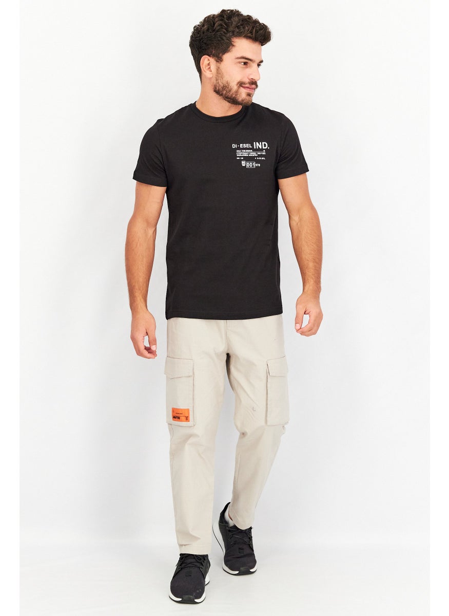 Men Crew Neck Short Sleeve Graphic Print T-Shirt, Black