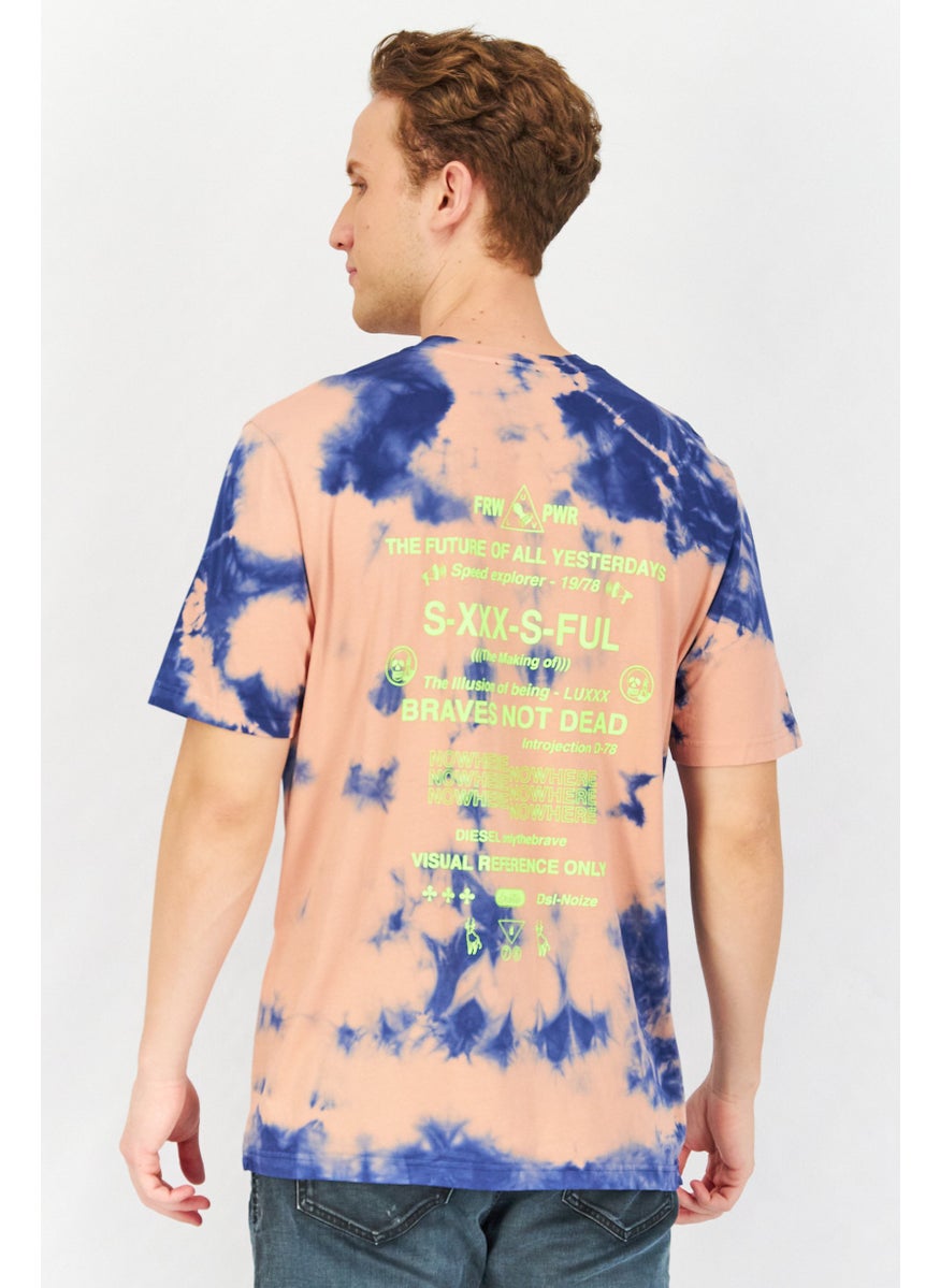 Men Crew Neck Short Sleeve Tie Dye T Shirt, Peach/Blue