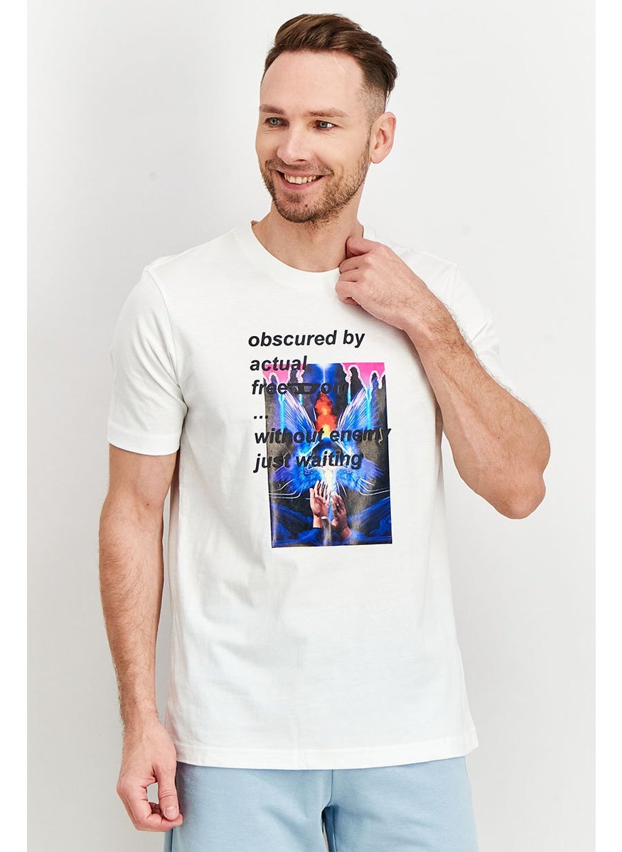 Men Crew Neck Short Sleeve Graphic Print T,Shirt, White
