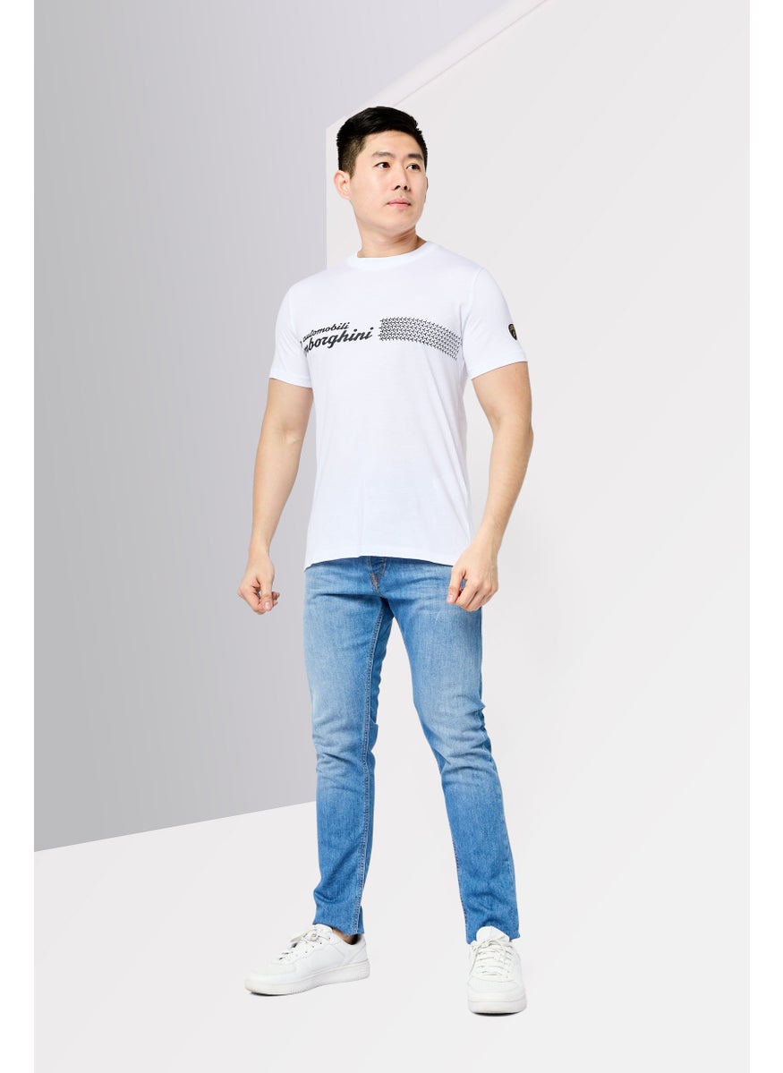 Men Crew Neck  Brand Logo Short Sleeve T-Shirt, White