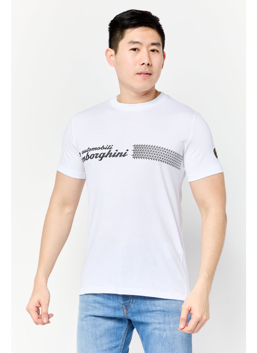 Men Crew Neck  Brand Logo Short Sleeve T-Shirt, White