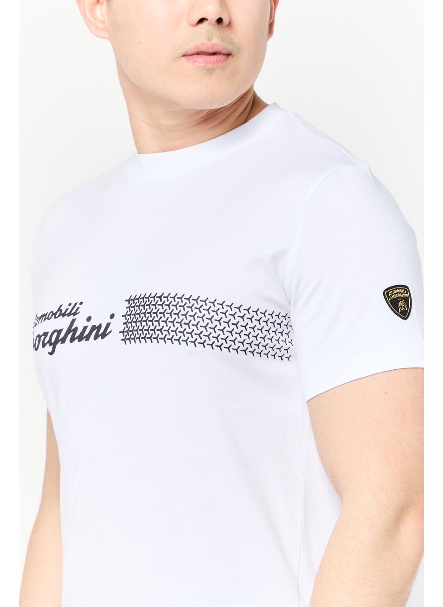 Men Crew Neck  Brand Logo Short Sleeve T-Shirt, White