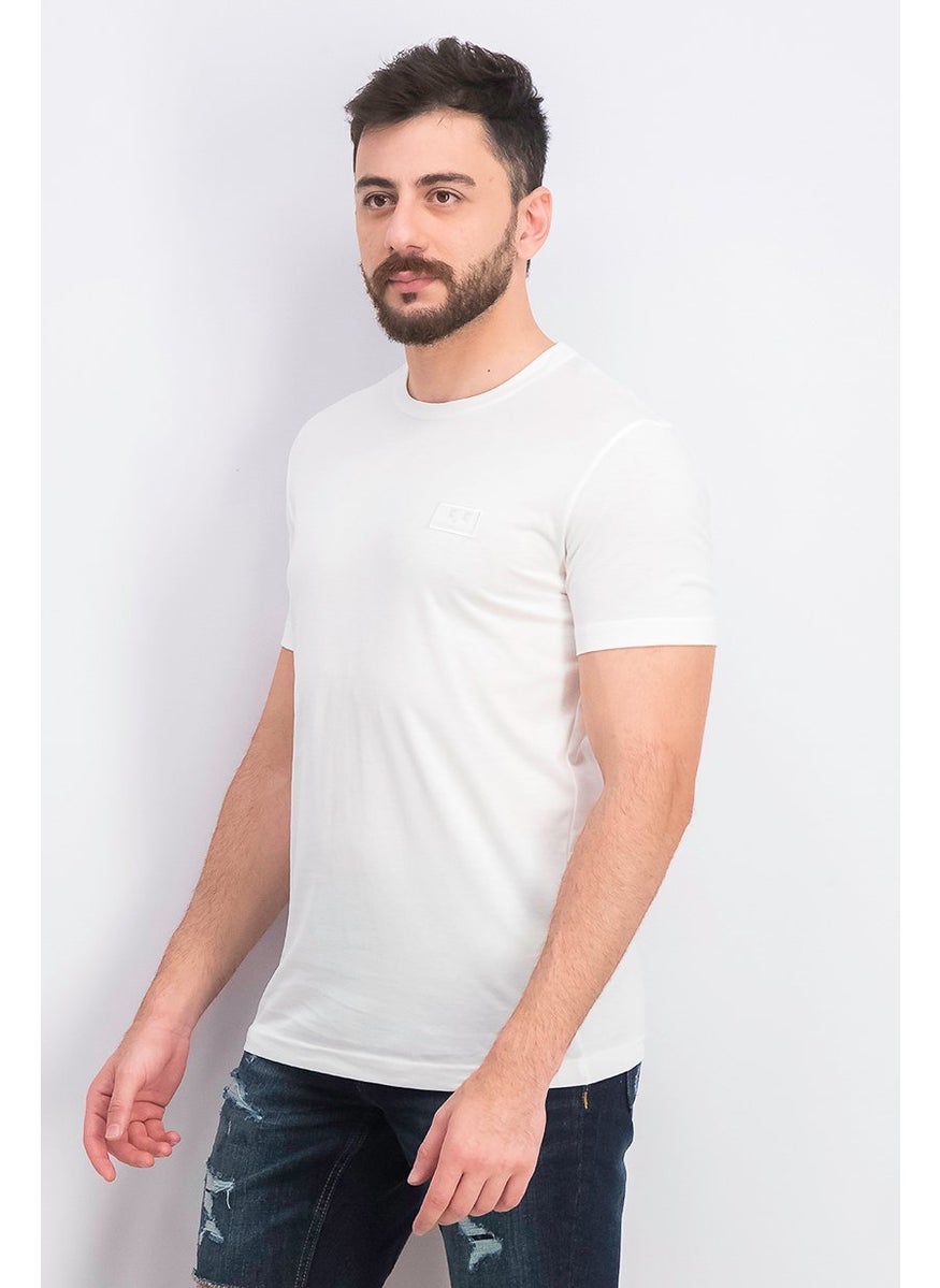 Men Crew Neck Short Sleeve Brand Logo Tee, White