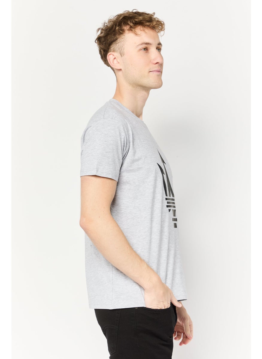 Men Crew Neck Short Sleeve Brand Logo T-Shirt, Grey