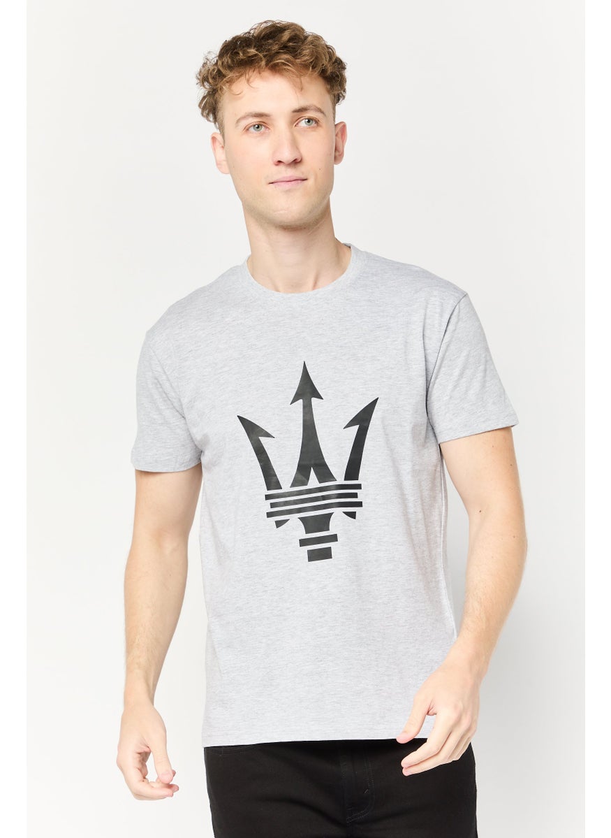 Men Crew Neck Short Sleeve Brand Logo T-Shirt, Grey