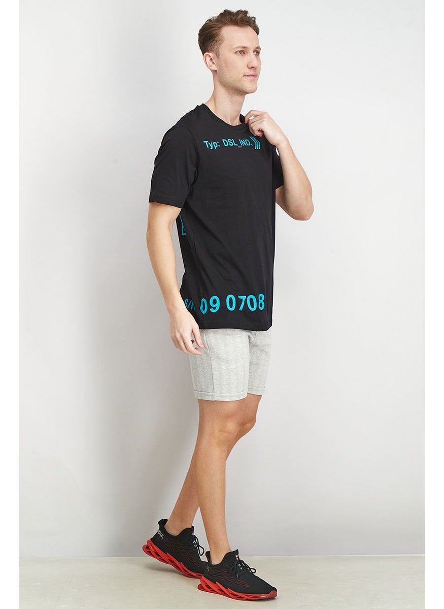 Men Crew Neck Short Sleeve Graphic Print T shirt, Black