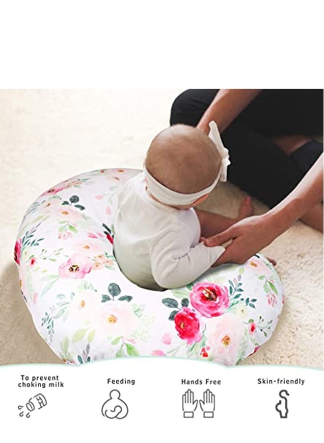 Floral Nursing Pillow Cover for Newborn, Petal Pattern Slipcover, Washable Breathable Watercolor Flower Design.