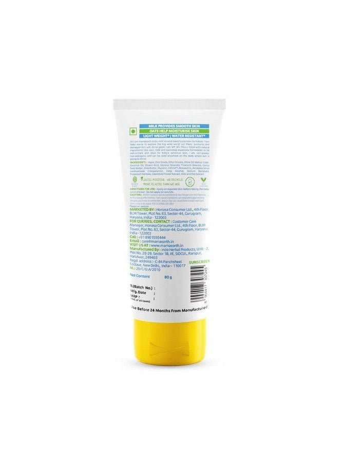 Milky Soft Mineral Based Sunscreen Spf 30 & Pa+++ With Oats Milk And Calendula For Babies 80 G ; Made Safe Certified ; Toxin Free