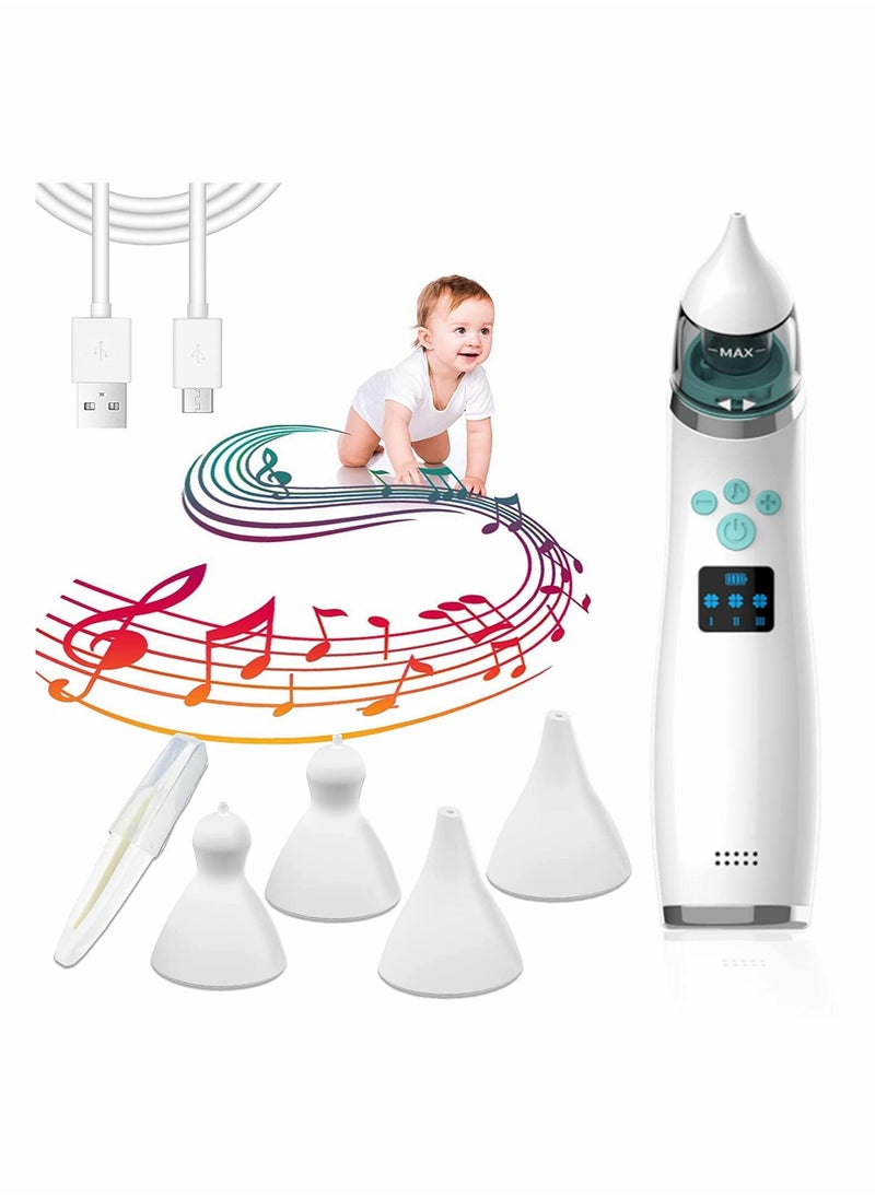 Baby Nasal Aspirator Electric Nose Suction With 4 Silicone Nose Tips For Infants 3 Levels Of Music Soothing Function Rechargeable Portable For Newborns Toddlers Clear Nasal Congestion