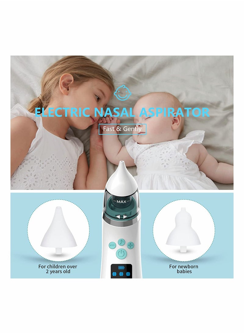 Baby Nasal Aspirator Electric Nose Suction With 4 Silicone Nose Tips For Infants 3 Levels Of Music Soothing Function Rechargeable Portable For Newborns Toddlers Clear Nasal Congestion