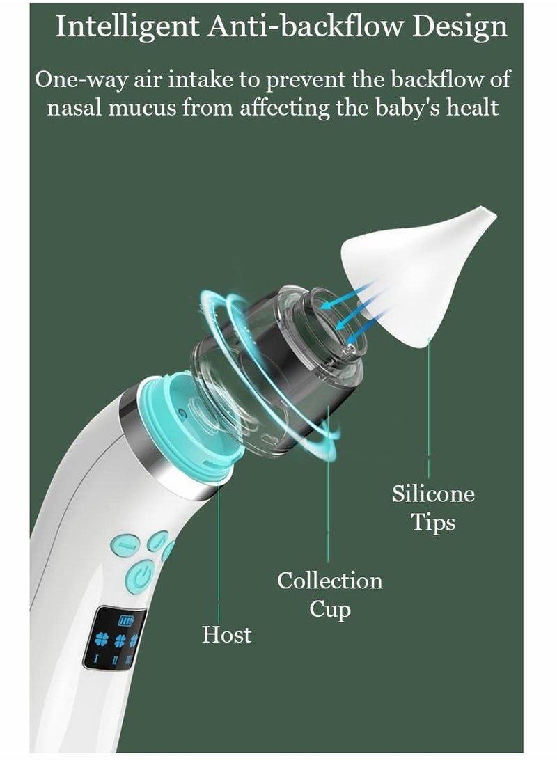 Baby Nasal Aspirator Electric Nose Suction With 4 Silicone Nose Tips For Infants 3 Levels Of Music Soothing Function Rechargeable Portable For Newborns Toddlers Clear Nasal Congestion