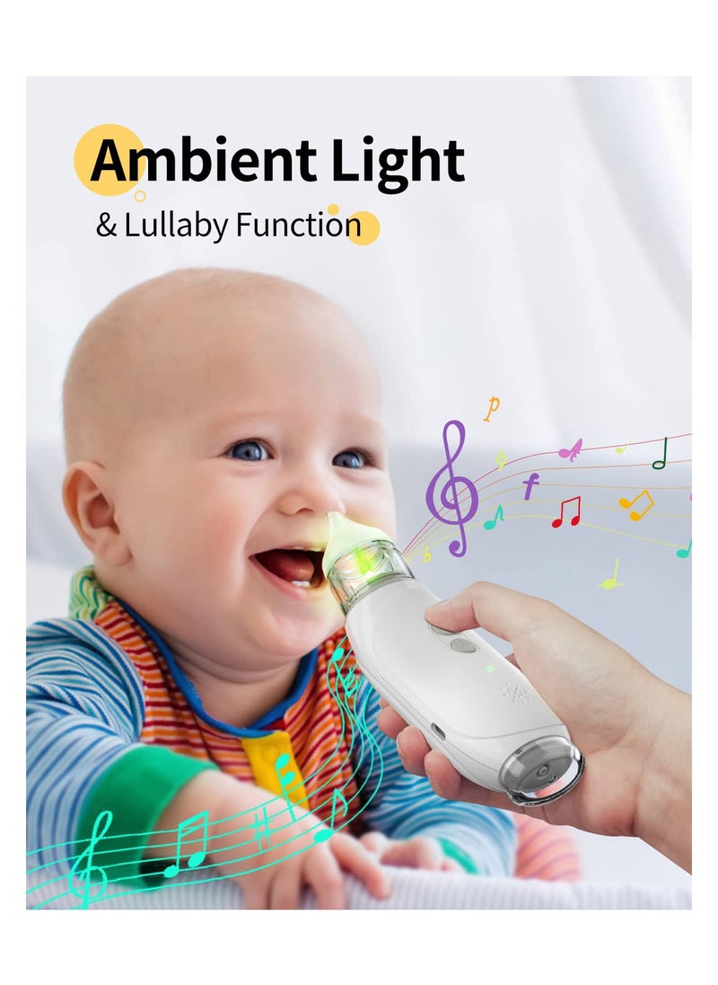 Electric Baby Nasal Aspirator - Self-Cleaning Nose Sucker with 3 Suction Levels, Music & Light Features, Includes 2 Nose Tips for Effective Baby Snot Removal.