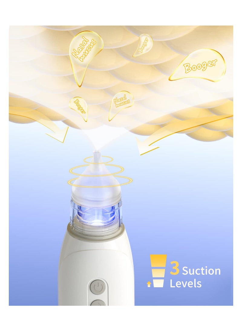 Electric Baby Nasal Aspirator - Self-Cleaning Nose Sucker with 3 Suction Levels, Music & Light Features, Includes 2 Nose Tips for Effective Baby Snot Removal.