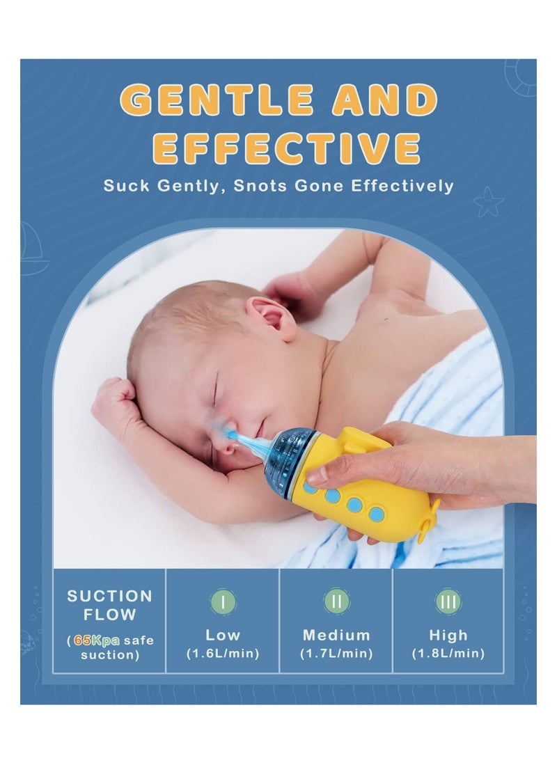 Electric Baby Nasal Aspirator, Rechargeable Baby Nasal Sucker with 3 Different Nose Tips, Music, Light, Low Noise, Newborns