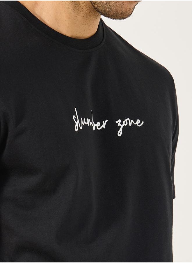Slogan Print Crew Neck T-Shirt and Pyjama Set