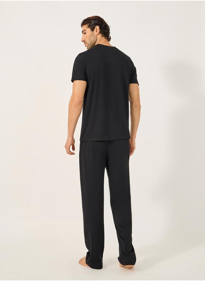 Slogan Print Crew Neck T-Shirt and Pyjama Set