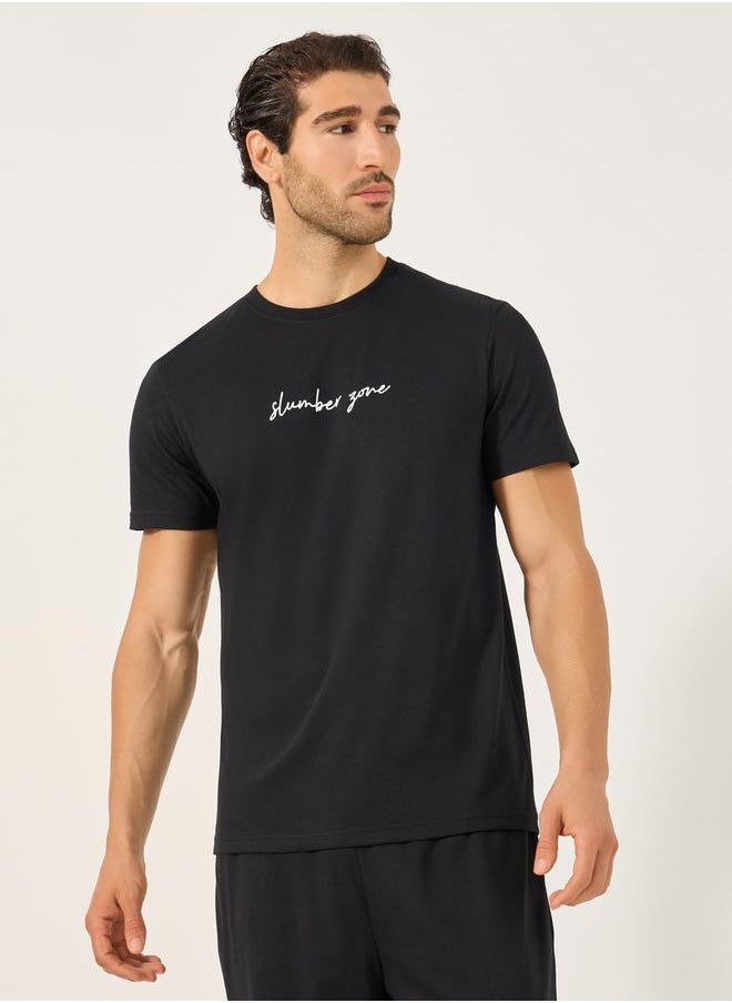 Slogan Print Crew Neck T-Shirt and Pyjama Set