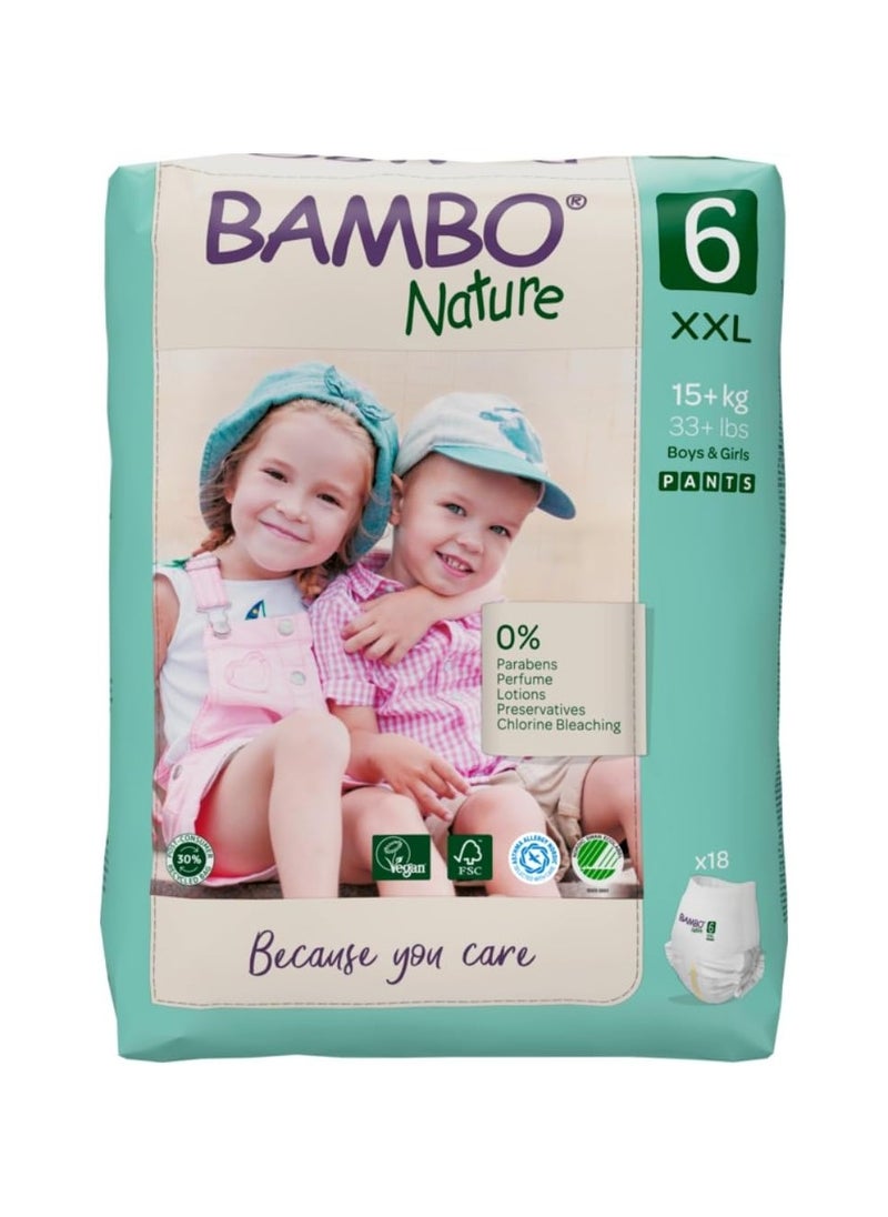 Bambo Nature Premium Training Pants, Pull Ups, Eco-Labelled Potty Training Pants, Training Nappy Pants, Secure & Comfortable, Discreet Pants For Active Day & Comfy Night's Sleep - Size 6 / XXL, 18 Diapers