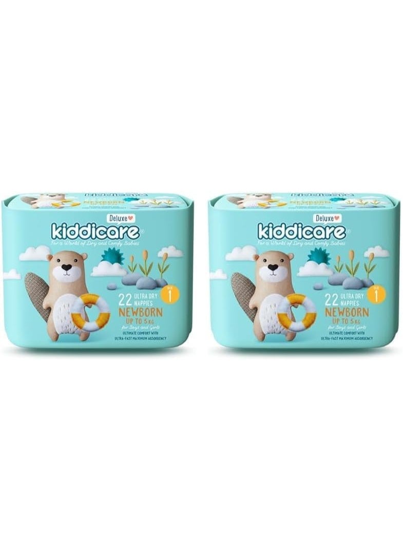 Kiddicare Deluxe New Born Baby Diaper Nappy Pant, Size 1, 22 Count (Pack of 2)